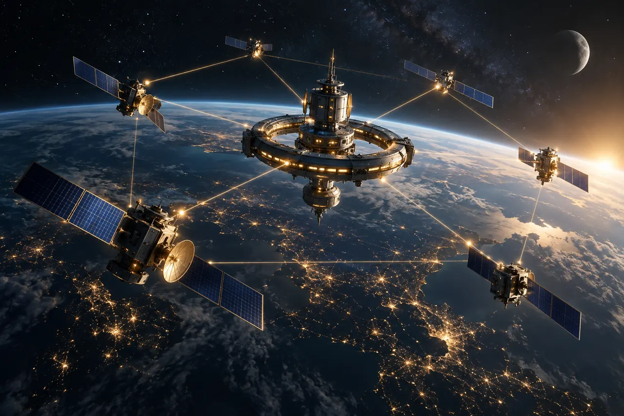 Orbital platform and spacecraft in sunlight