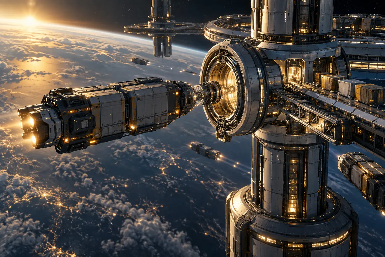 Servicing spacecraft approaching an orbital station